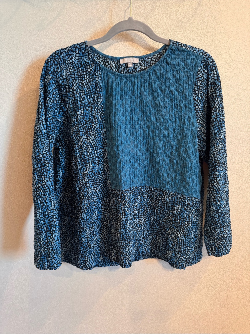 Habitat Blue Patchwork-Texture Long Sleeve Blouse